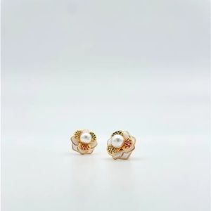 3D Camellia Pearl Stud Earrings